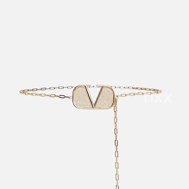 발렌티노 V로고 크리스탈 임벨리시드 체인벨트