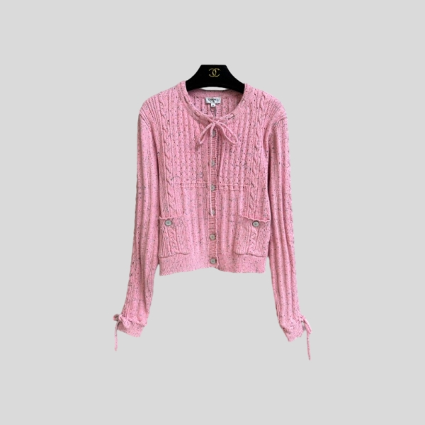 샤넬 핑크 드로스트링 가디건