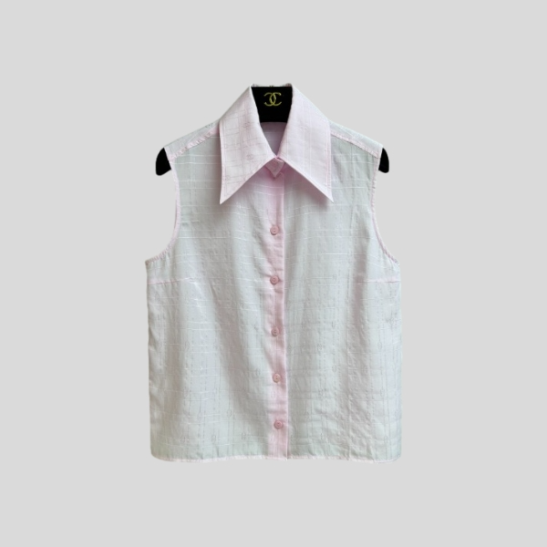 샤넬 자카드 슬리브리스 셔츠(화이트,핑크)