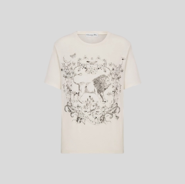 디올 사자프린트 비즈 티셔츠