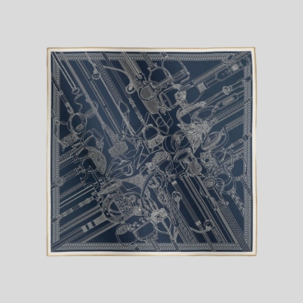 에르메스 양면 실크 스카프 블루블랙