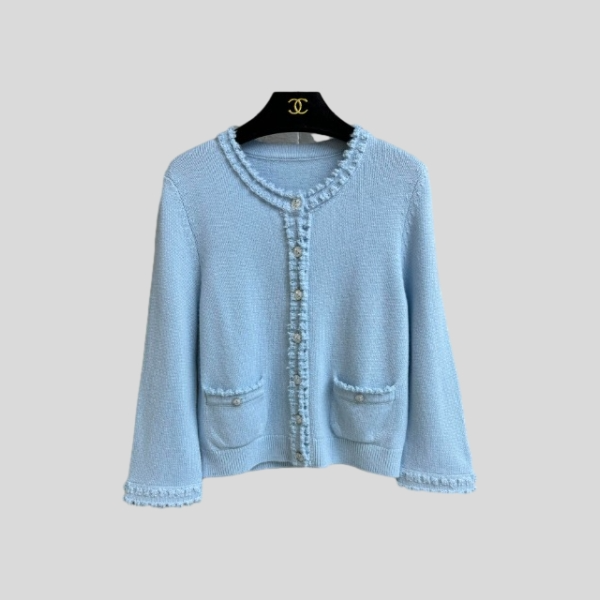 샤넬 러플 캐시미어 가디건 블루