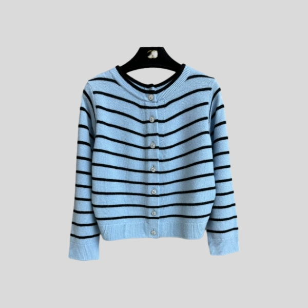 샤넬 스트라이프 캐시미어 가디건 블루