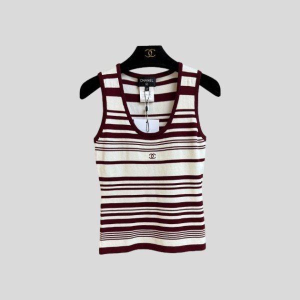 샤넬 스트라이프 니트 민소매 탑