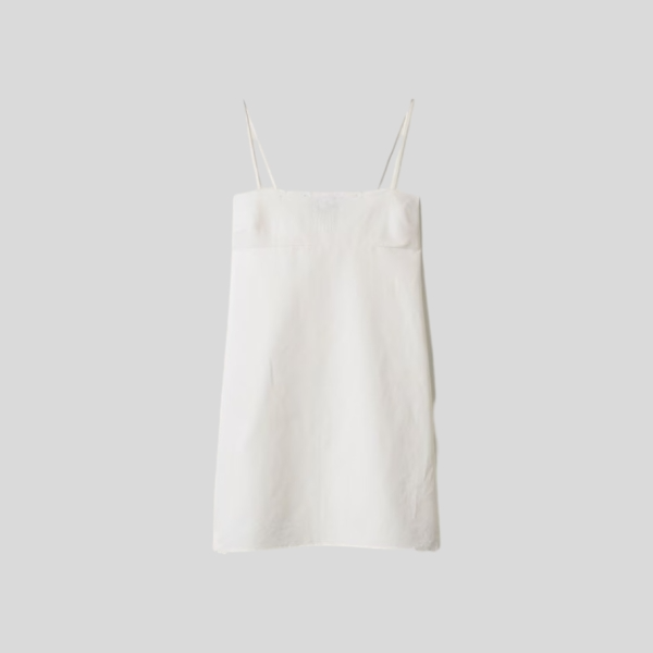 미우미우 자수 장식 슬럽 캔버스 미니 드레스