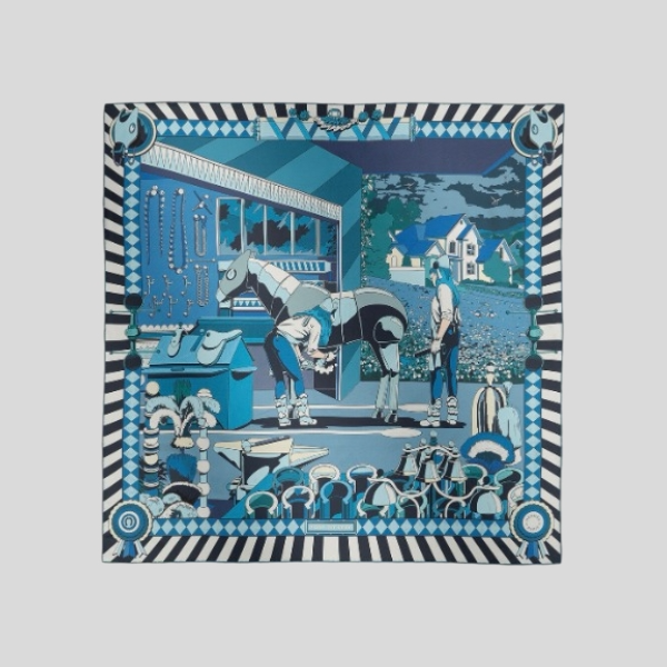 에르메스 양면 실크 스카프 블루