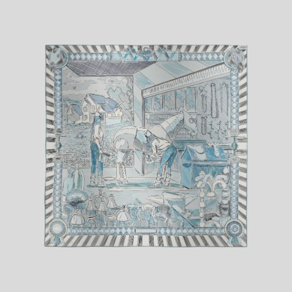 에르메스 양면 실크 스카프 블루