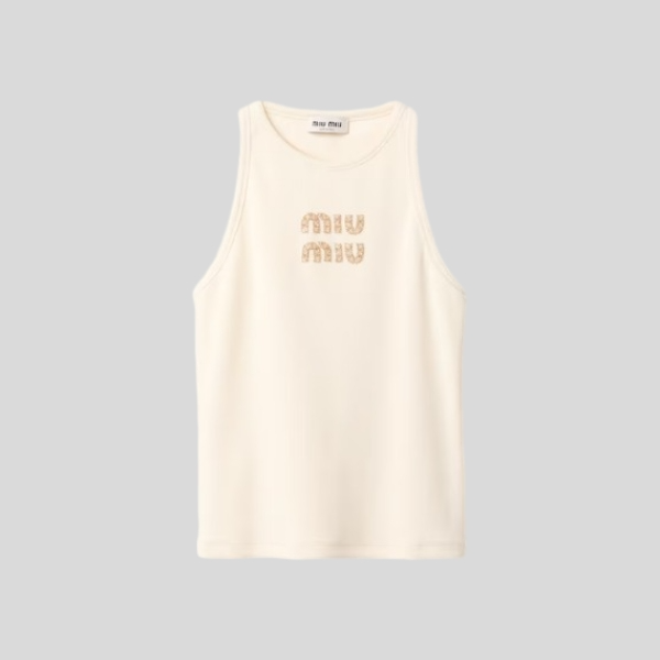 미우미우 자수 로고 립 조직 저지 탑