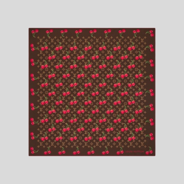 루이비통 체리 스퀘어 스카프 커피 레드