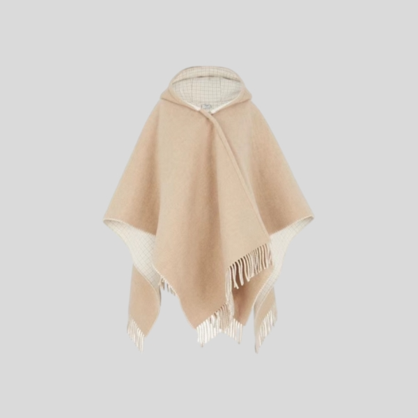 펜디 FF 로고 프린지 울 캐시미어 후드 케이프