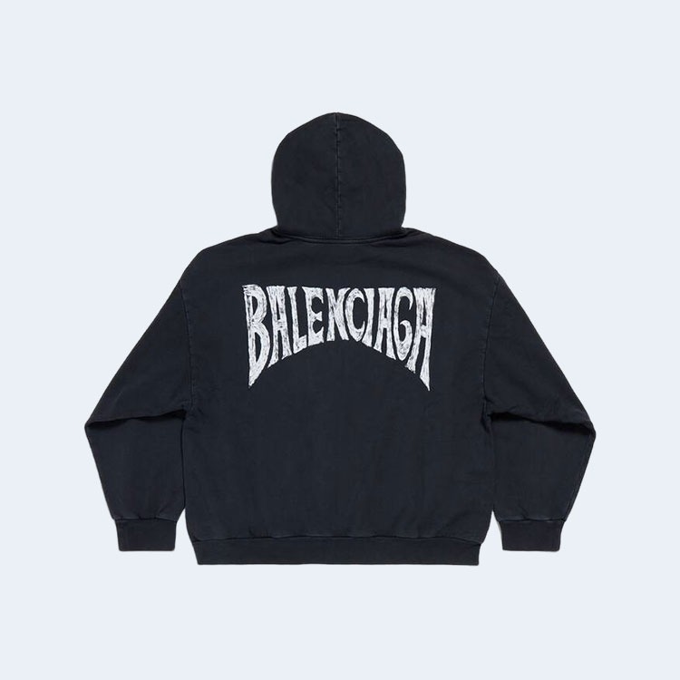 발렌시아가 핸드-드로운 미디엄 핏 후디 블랙