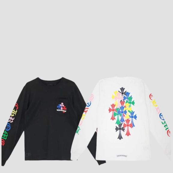 크롬하츠 멀티 컬러 크로스 세메터리 롱 슬리브 티셔츠