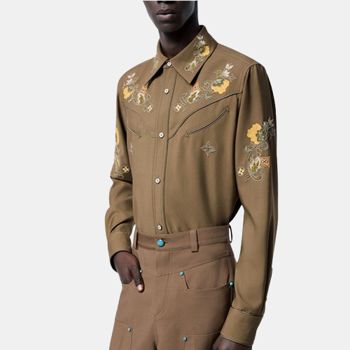 루이비통 엠브로이더드 롱 슬리브드 울 셔츠