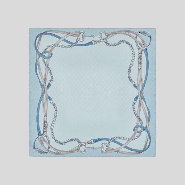 구찌 GG 프린트 실크 자카드 까레