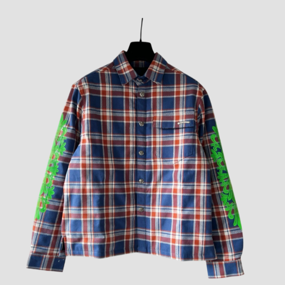 크롬하츠 플레이드 크롭 카고 플란넬 셔츠