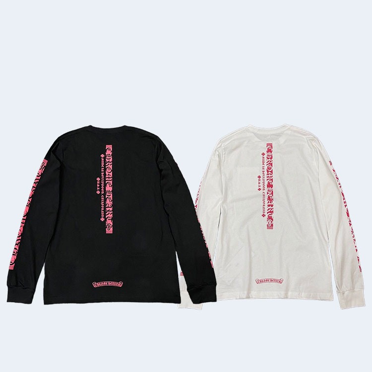 크롬하츠 핑크 로고 롱 슬리브 티셔츠(2color)