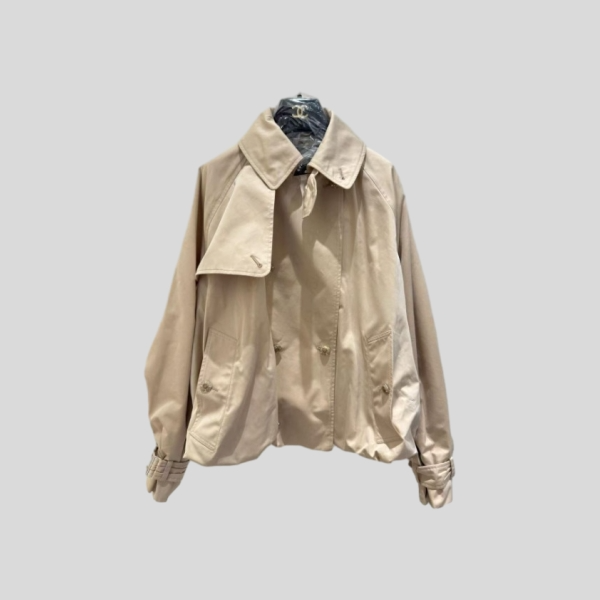 샤넬 뉴 카키 숏 더블브레스트 버드 트렌치 코트