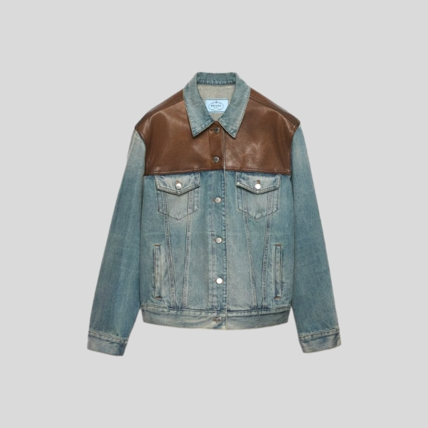 프라다 데님 및 가죽 블루종 자켓