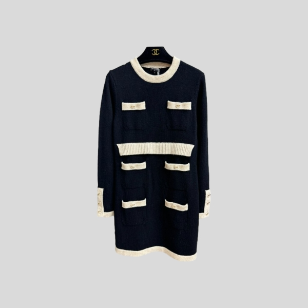 샤넬 콘트라스트 니트 드레스