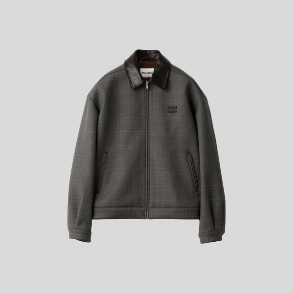 미우미우 프린스 오브 웨일즈 체크 및 본디드 저지 블루종 자켓, 스커트