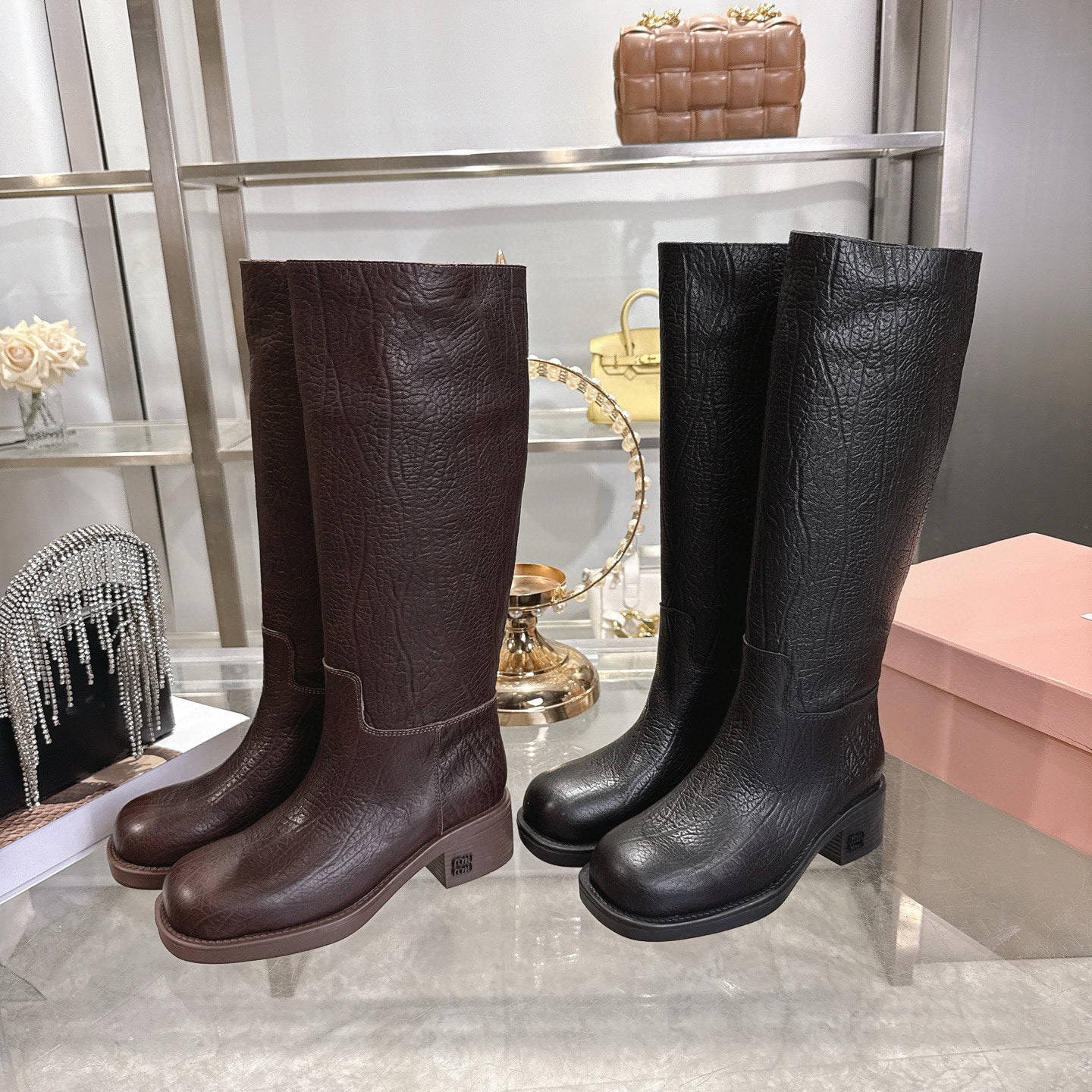 미*미* 라운드 가죽 앵클부츠