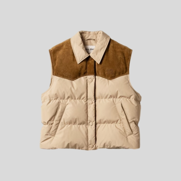 미우미우 테크니컬 퐁제 및 가죽 다운 베스트