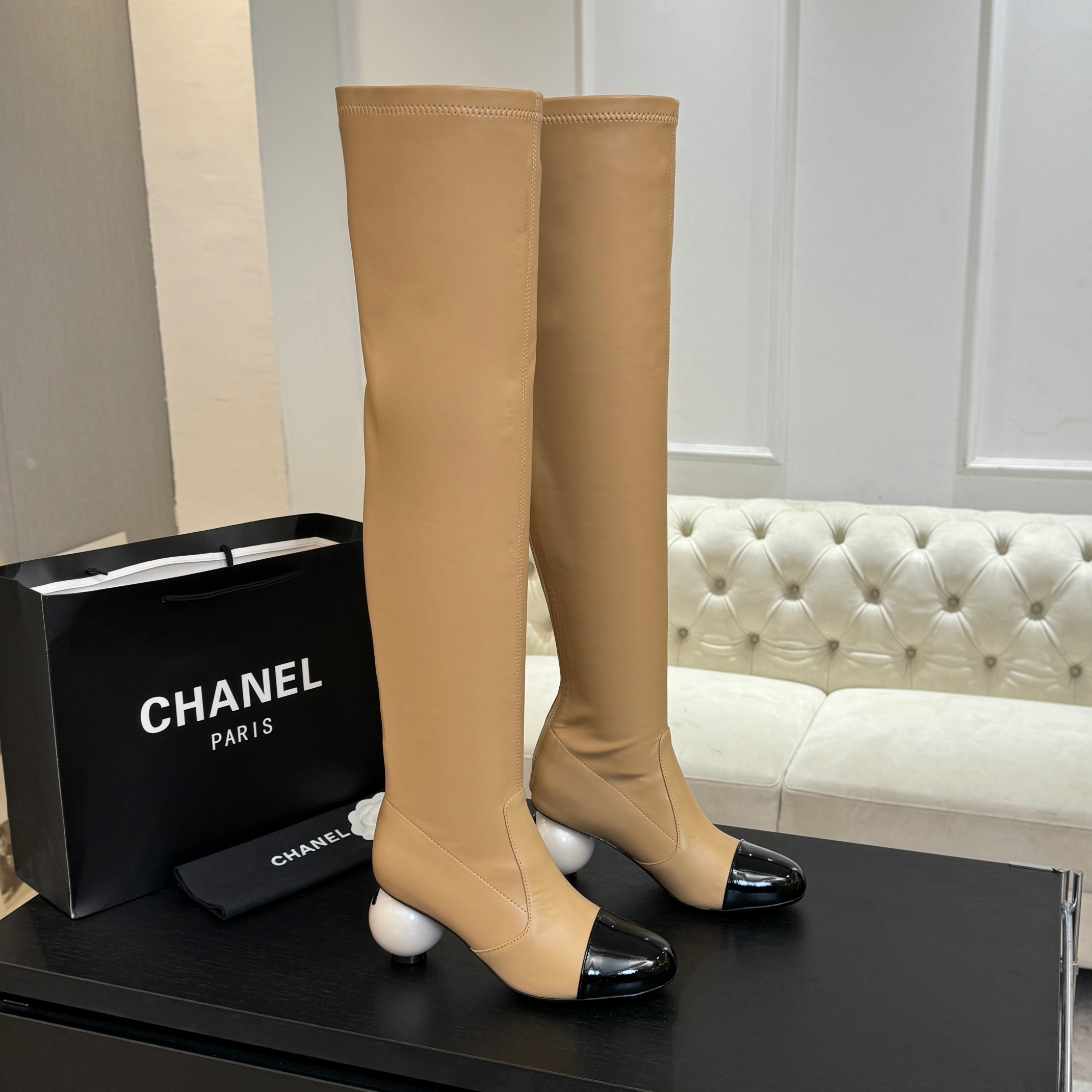 샤* 25A 신상 진주 굽 스판부츠