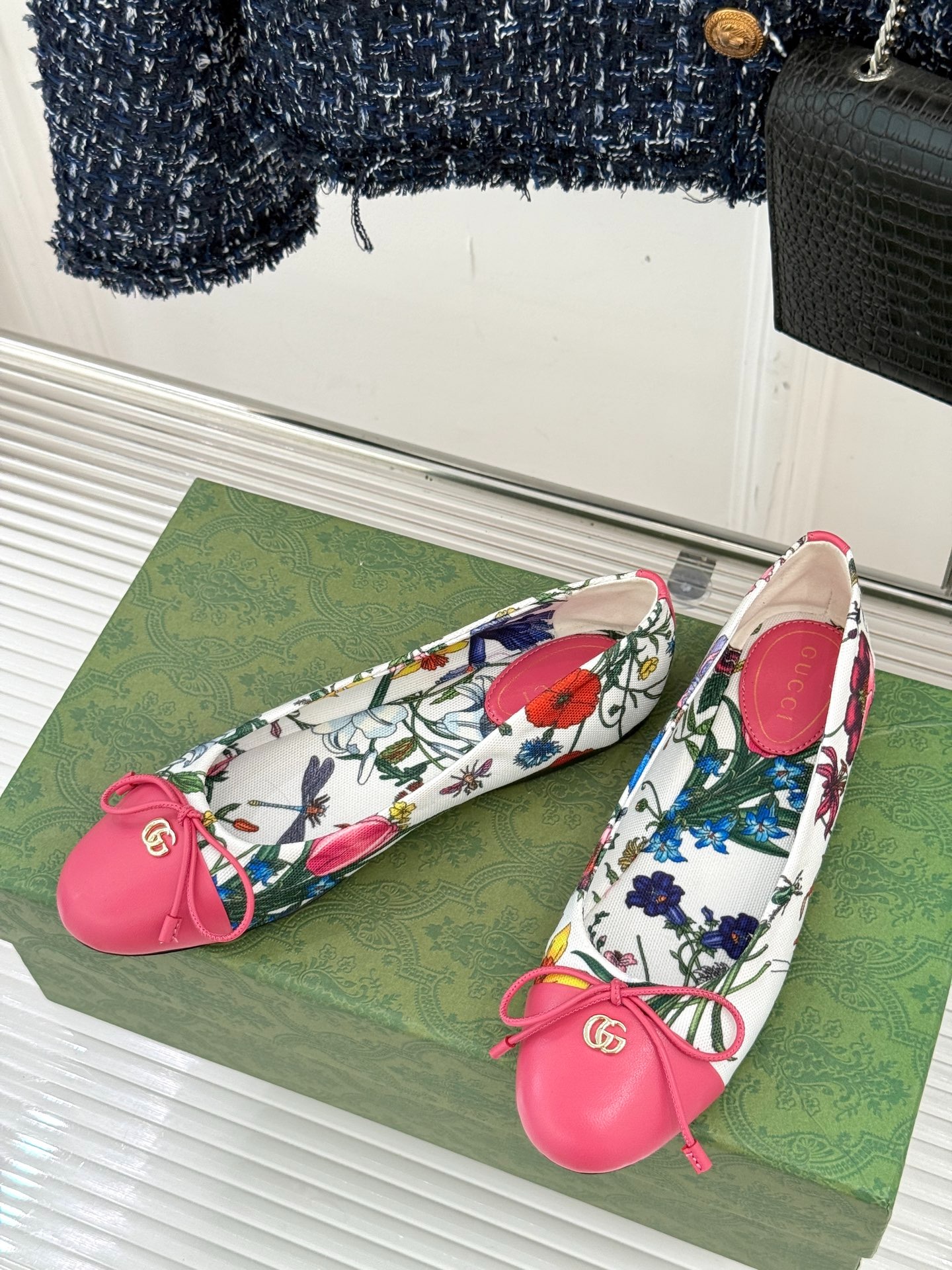 구* 클래식 더블 G 리본 플랫 발레 슈즈