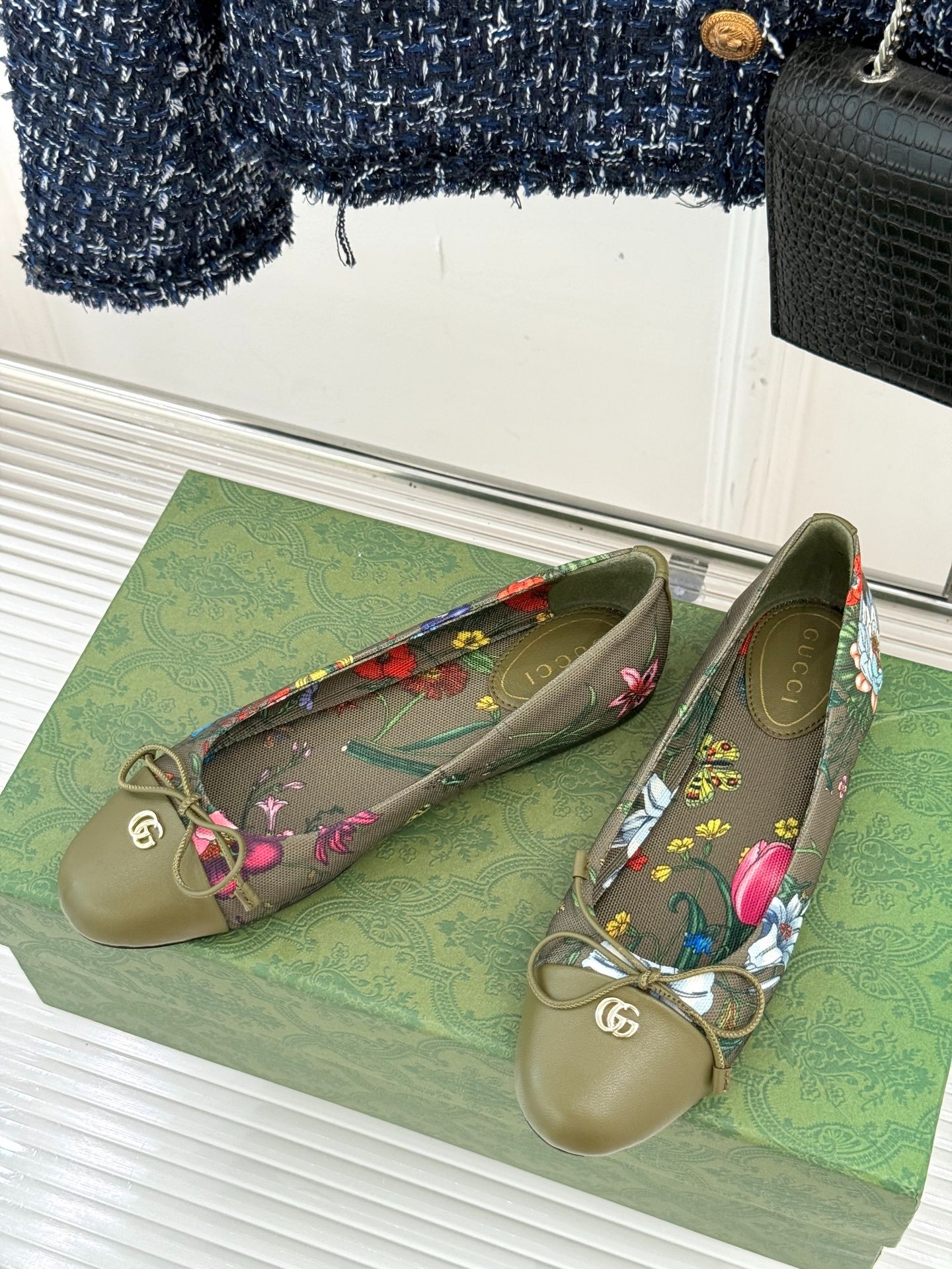 구* 클래식 더블 G 리본 플랫 발레 슈즈