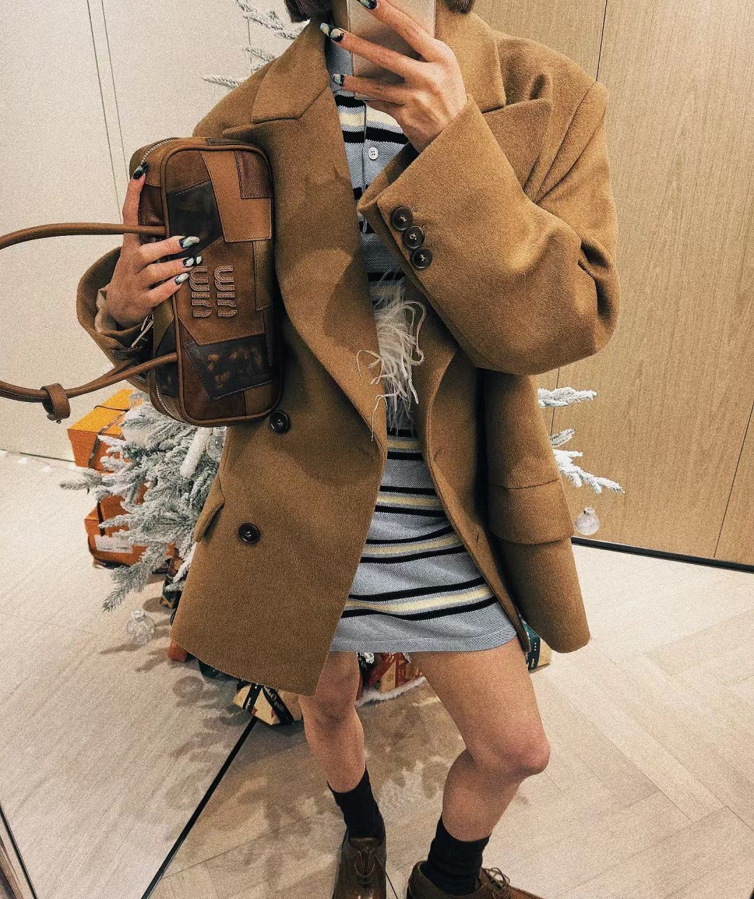 미우미우 아르카디 가죽 패치워크 백 500148