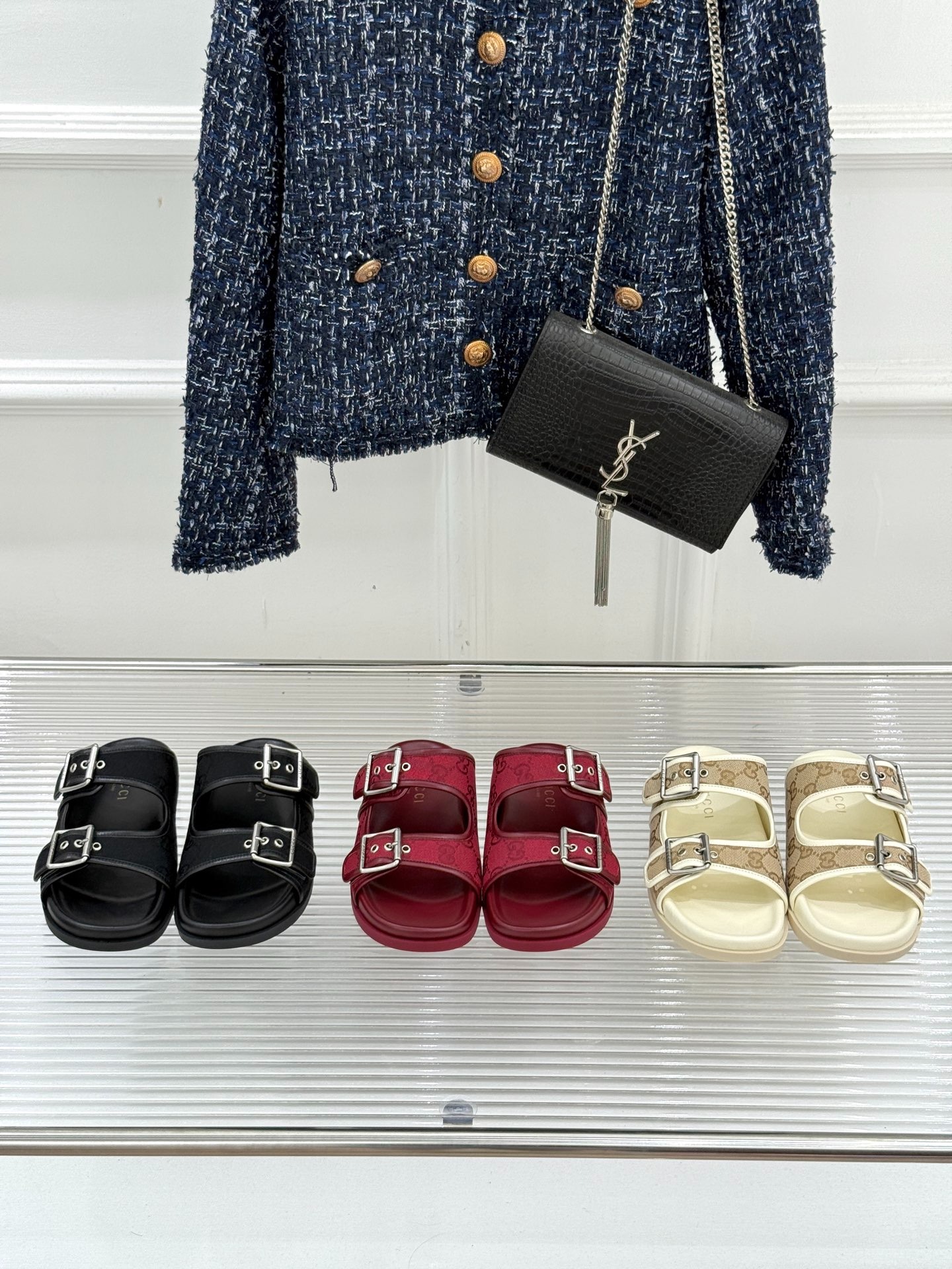 구* 25 신상 더블 G버튼 비치 벨크로 슬리퍼