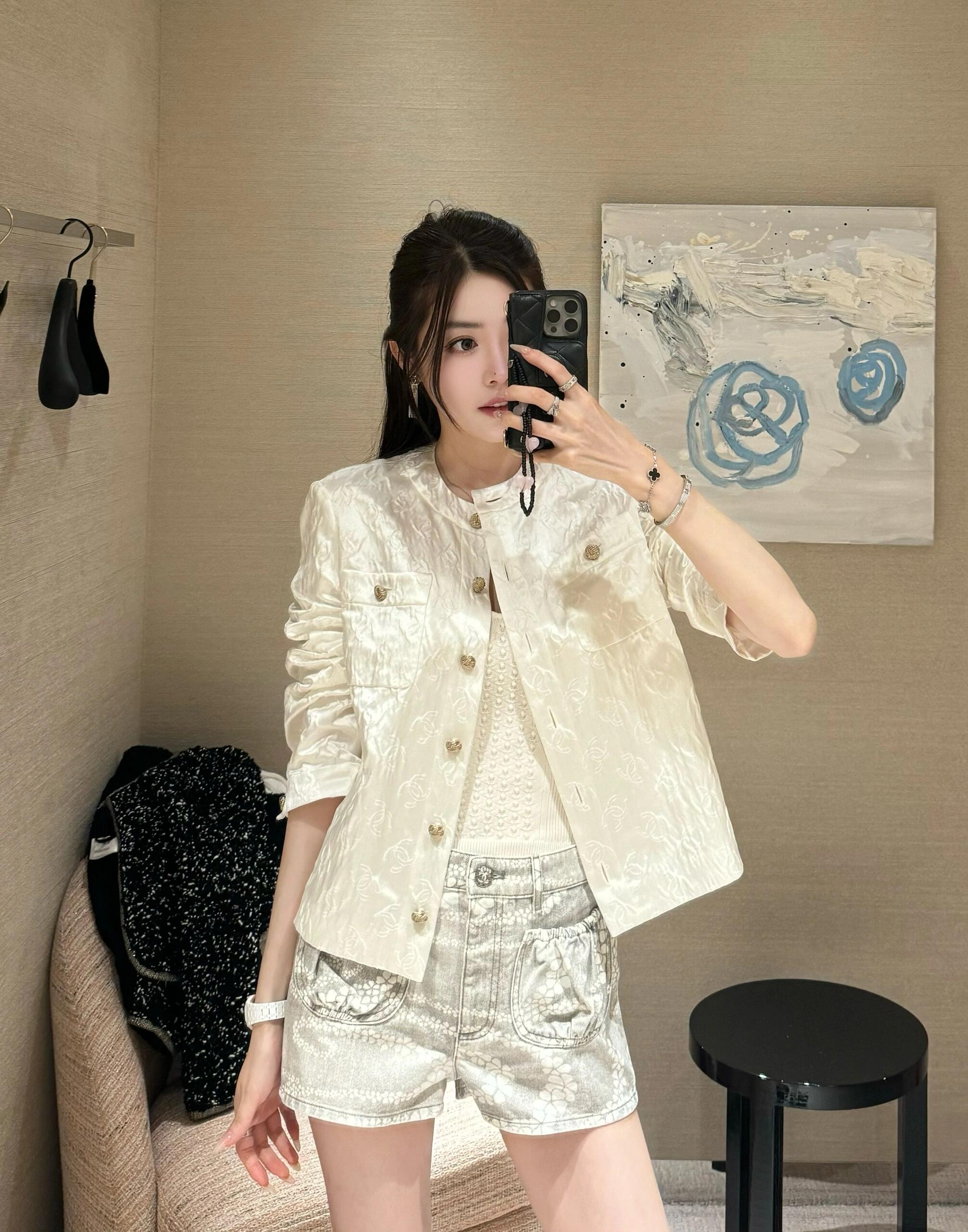 샤넬 실크 자카드 셔츠