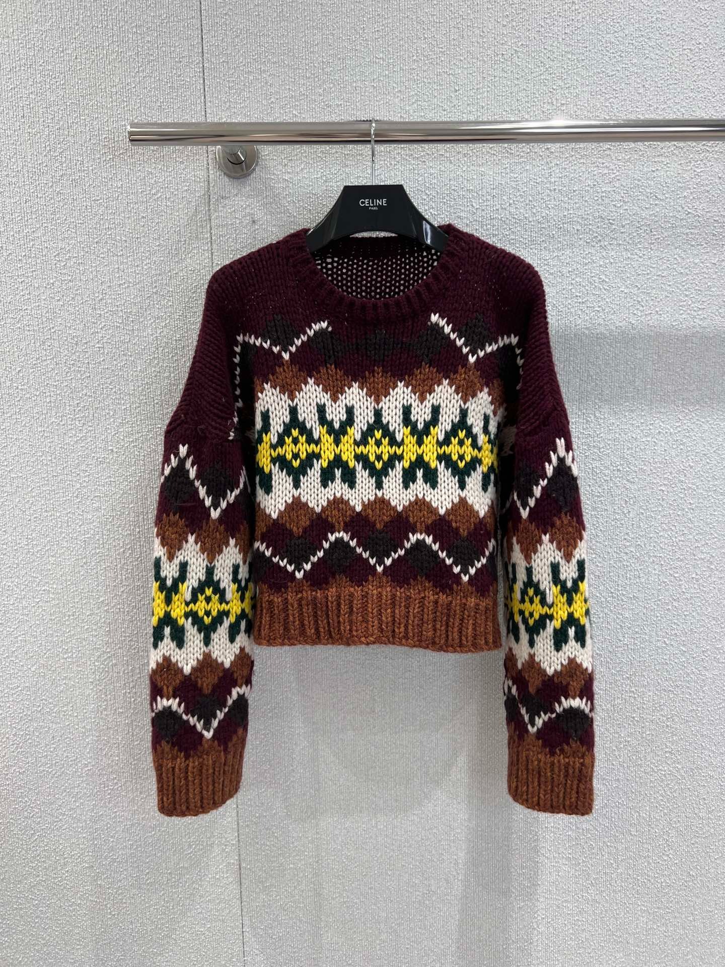 셀*느 25Fw 신상 자카드 숏 울 니트 스웨터