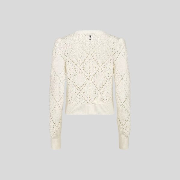 디올 화이트 오픈워크 코튼 니트 스웨터