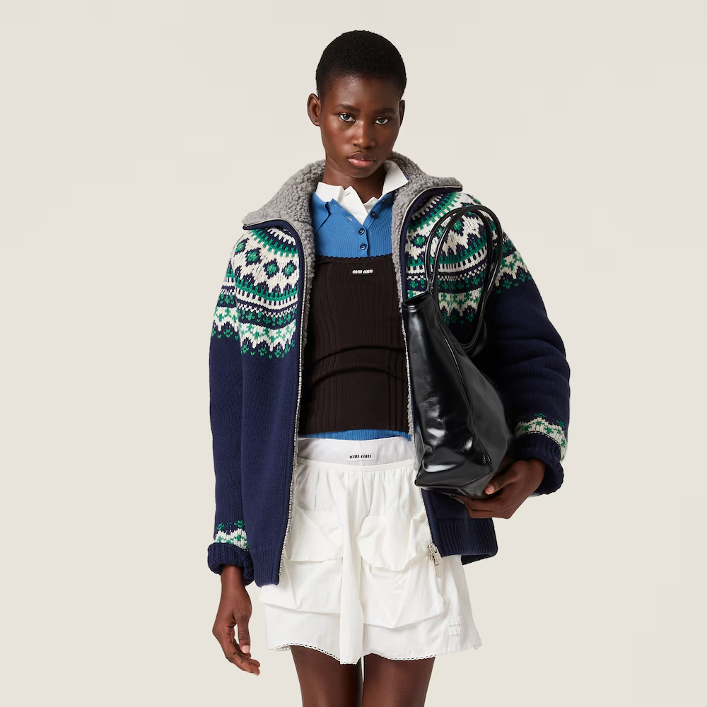 미우미우 울 플리스 가디건