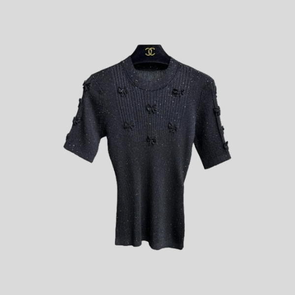 샤넬 쉬머링 리본 니트 반팔