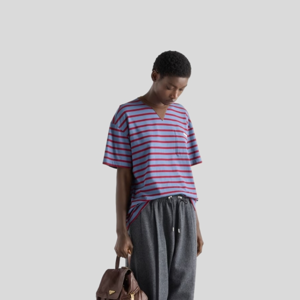 프라다 오버사이즈 스트라이프 저지 티셔츠