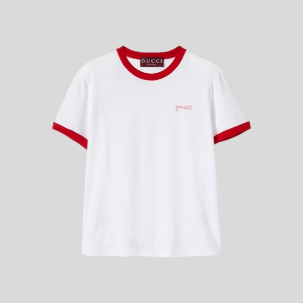 구찌 자수 코튼 저지 티셔츠