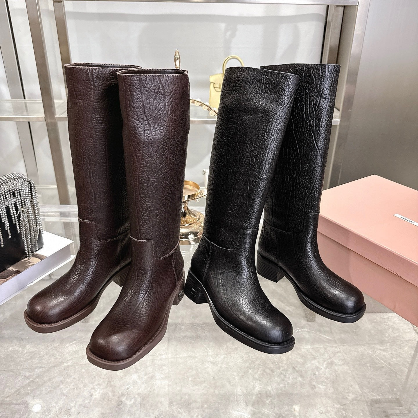 미*미* 앵클 가죽 부츠