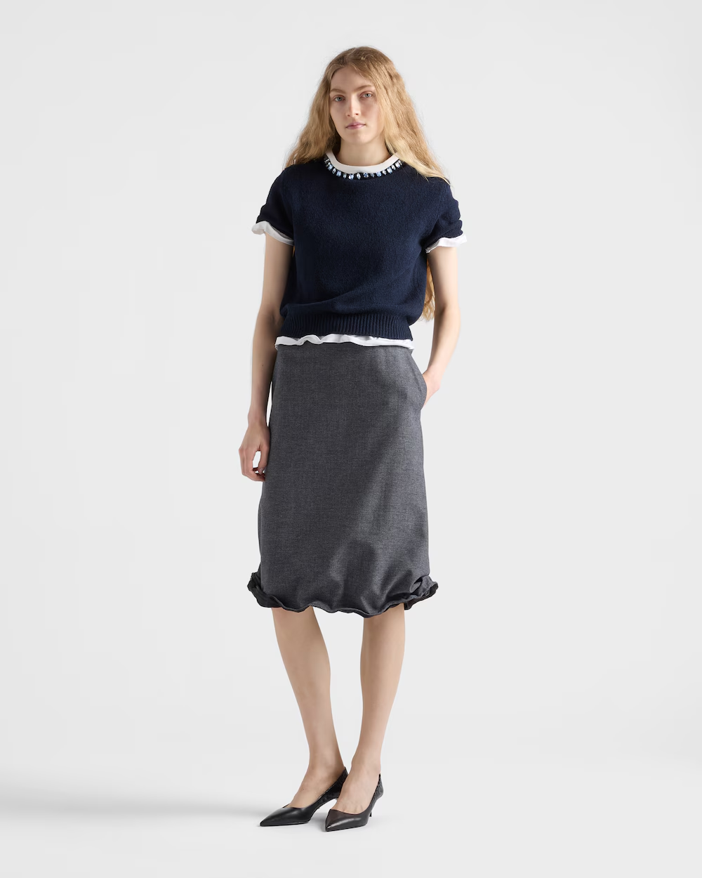 프라다 울 및 캐시미어 크루넥 스웨터