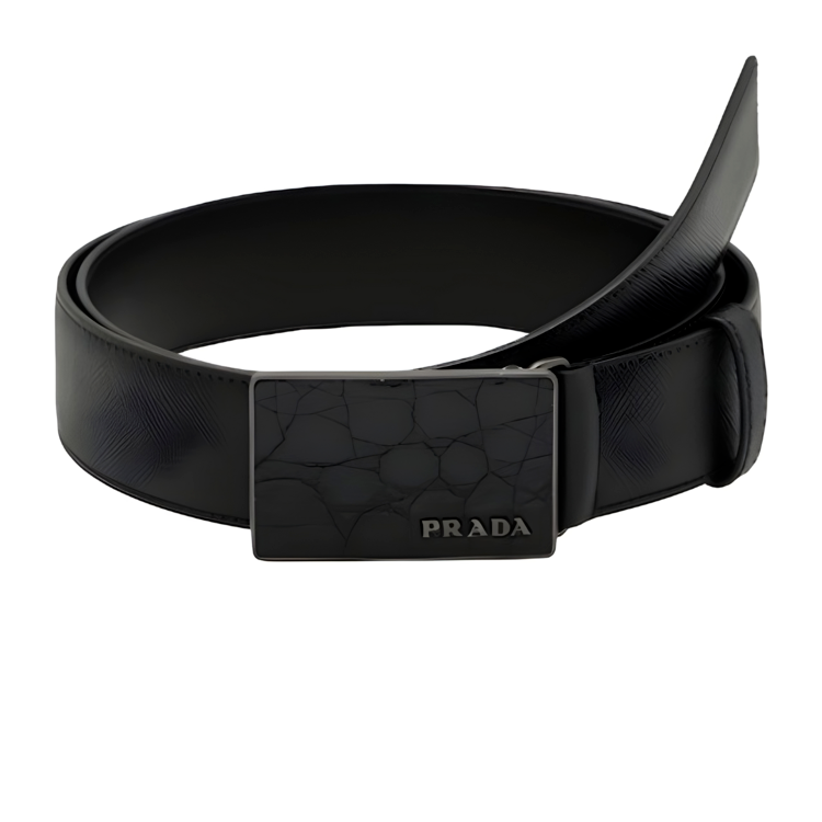 프라다 블랙 사피아노 가죽 벨트