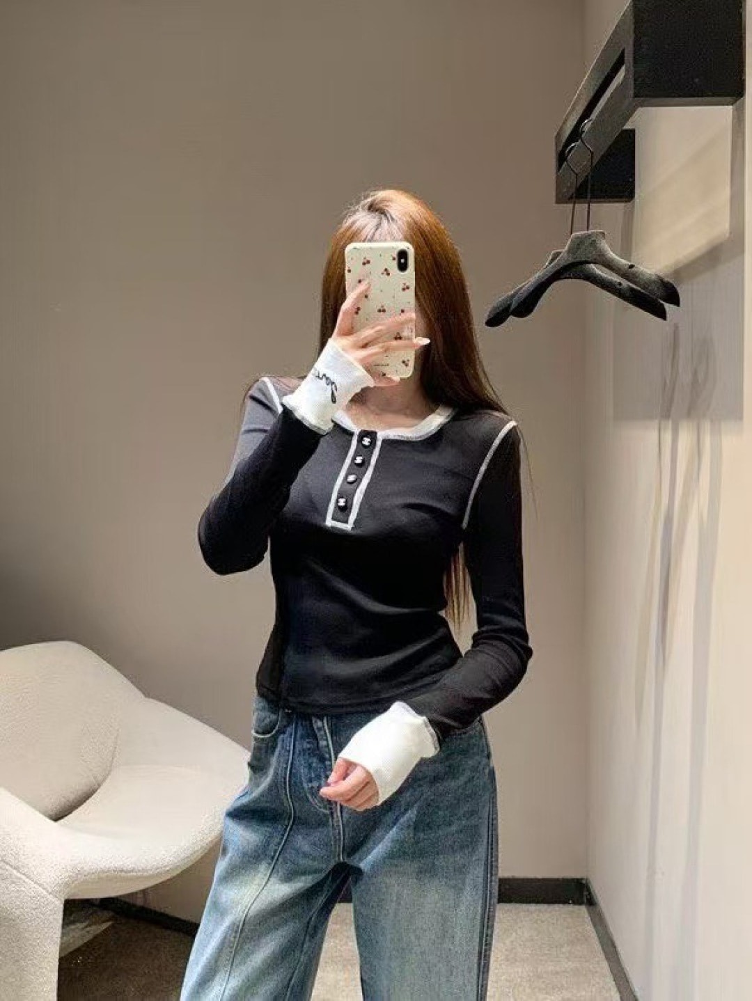 샤* 신상 배색 긴팔