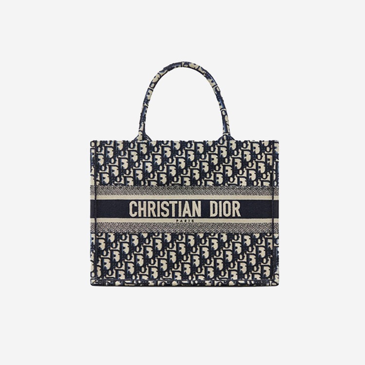 디올 블루 오블리크 자수 북 토트백 미디엄