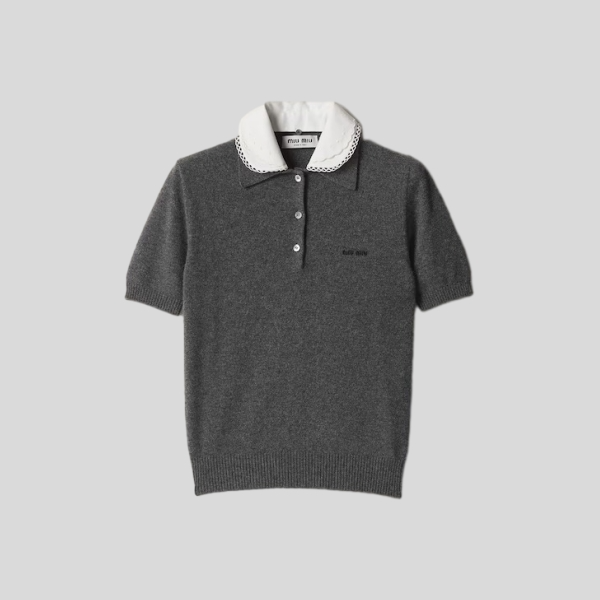 미우미우 자수 포플린 칼라 캐시미어 폴로