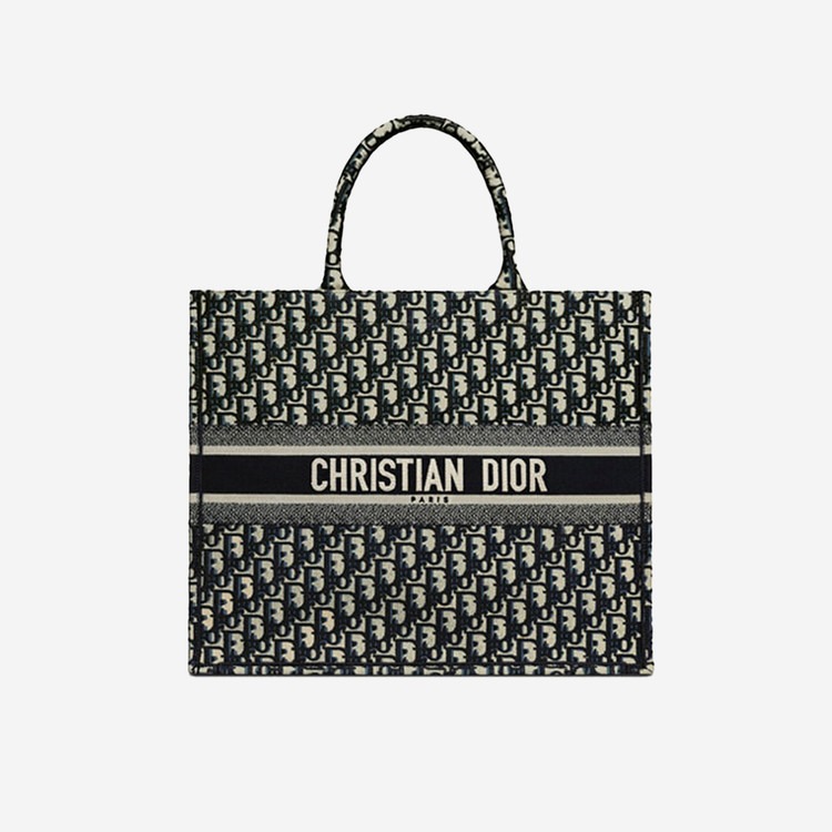 디올 블루 오블리크 자수 북 토트백 라지 