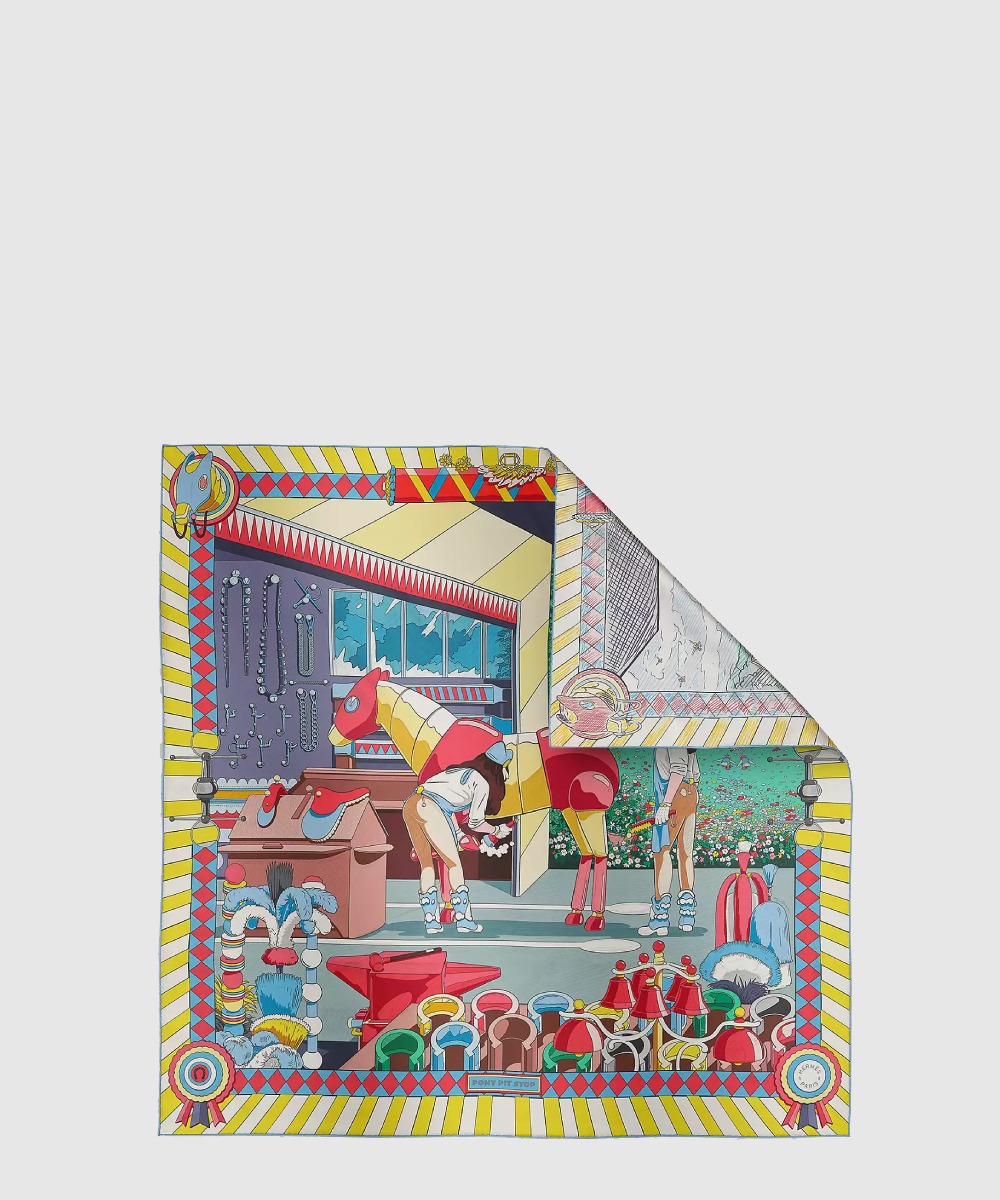 에르메스 Pony Pit Stop 더블 페이스 스카프 90