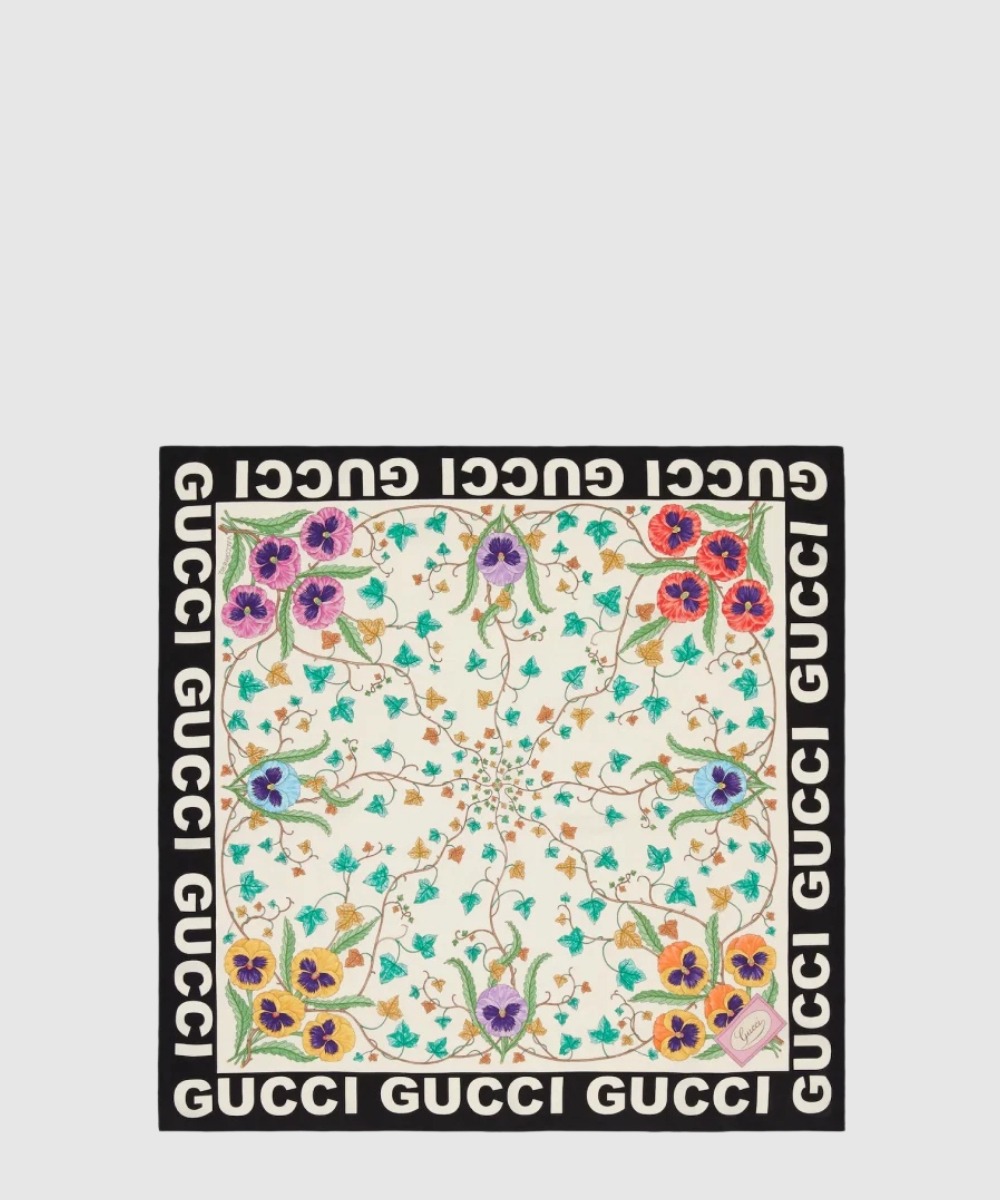 구찌 플라워 프린트 실크 스카프 743876