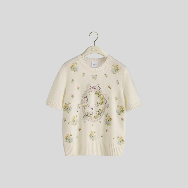 디올 자수 반소매 스웨터