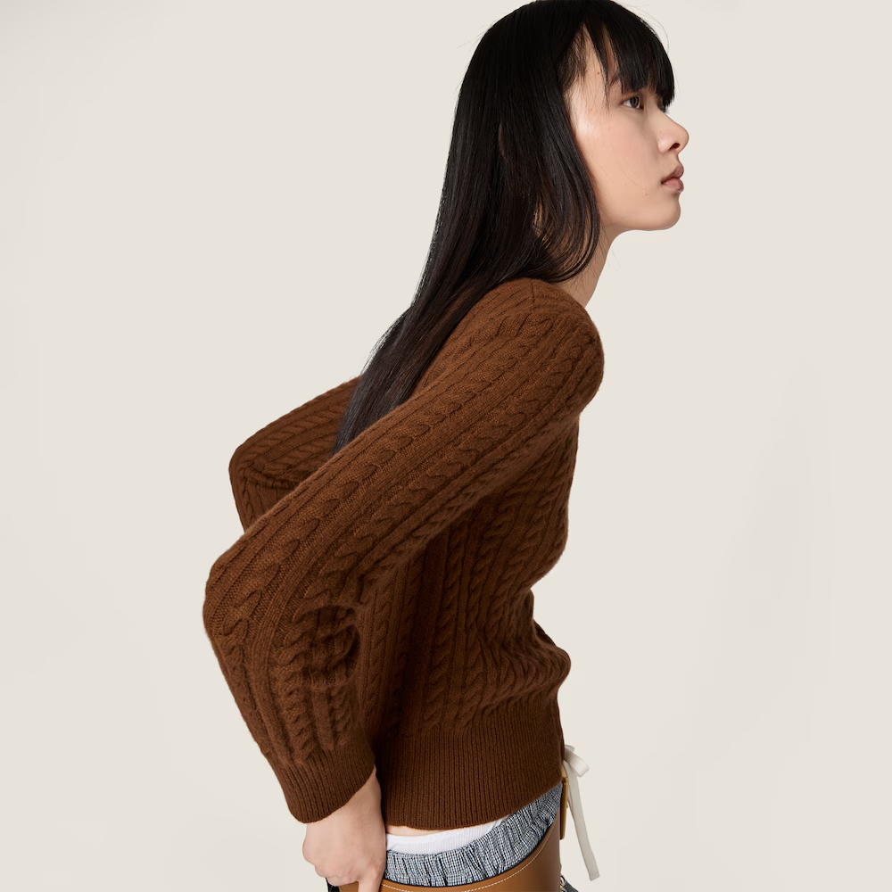 미우미우 케이블 니트 캐시미어 가디건