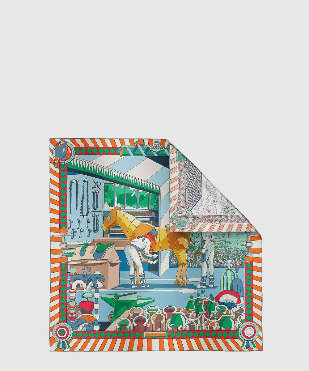 에르메스 Pony Pit Stop 더블 페이스 스카프 90